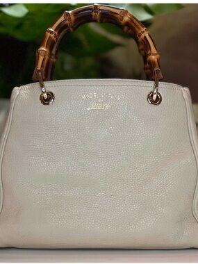 Gucci Pebbled Leather Tote with Bamboo Handles